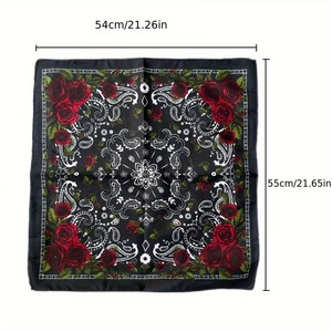 Foulard carré en satin de soie imprimé avec logo personnalisé, motifs géométriques, animaux, losanges et feuilles, multi-usages pour toutes les saisons - Product Image 6