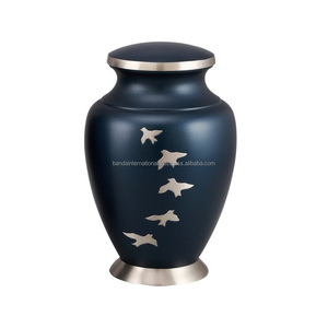 โกศสำหรับผู้ใหญ่ทำจากทองเหลืองเคลือบสีฟ้าสำหรับงานศพดีไซน์รูปดาวสีเหลืองสวยงาม - Product Image 3