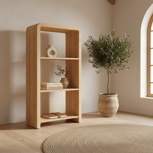 Étagère de présentation Bibliothèque à 3 niveaux Meuble de rangement Étagère ouverte Étagère sans dossier Bois d'hévéa MDF Placage chêne - Product Image 2