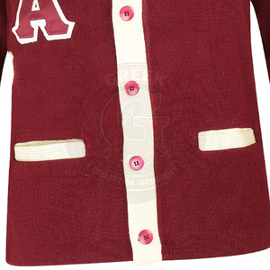 Cardigan tricoté bordeaux pour hommes, avec lettres grecques KAP, en acrylique, manches longues, col en V, style universitaire, pour fraternités et sororités - Product Image 6