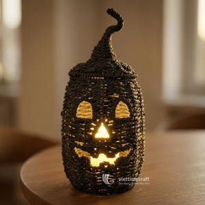 Black Wicker Halloween Jack O Lantern Storage Basket Handwoven Pumpkin Candy Organizer <b>Tabletop</b> Living Room Indoor Decor - Product Image 2
