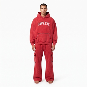 Conjunto Deportivo Masculino de Alta Calidad, Lavado Ácido, Estilo Casual, Dos Piezas, Sudadera con Pedrería Personalizada y Pantalones Deportivos - Product Image 6