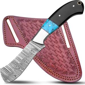 Cuchillo de caza y camping estilo western de acero de Damasco de grado industrial, hoja completa, afilado a rasera, 58 HRC, tipo Bull Cutter, mango de resina, OEM/ODM - Product Image 1