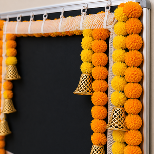 Guirnalda Decorativa de Caléndulas Amarillas y Naranjas, Campanas Doradas, Hecha a Mano con Plástico Ecológico, para Colgar en la Puerta, Decoración para Diwali, Bodas y Hogar - Product Image 4