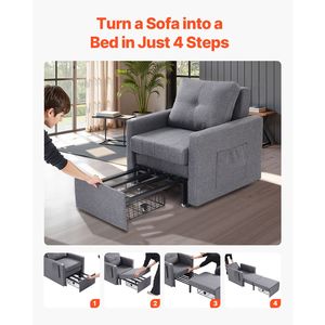 Divano Letto Convertibile Pieghevole con Tasca Laterale, Cuscino e Tavolino da Bracciolo, Schienale Regolabile in 5 Angolazioni, Misura Singola - Product Image 6