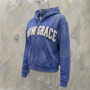 เสื้อฮู้ดซิปสีฟ้า Snow Grace แบบ unisex ผ้าฟลีซลำลองสำหรับฤดูหนาว ทรงโอเวอร์ไซส์บุซับใน ผ้าฝ้าย 80% โพลีเอสเตอร์ 20% ป้องกันขนร่วง - Product Image 3