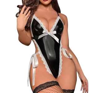 Soutien-gorge en cuir très tendance, confortable et respirant, lingerie sexy à bordure en dentelle pour la danse en boîte de nuit, culotte érotique pour femme - Product Image 6