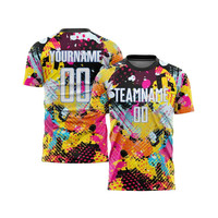 Camiseta de Fútbol Sublimada Personalizada, Diseño de Llama Azul y Negra, Cuello Redondo, Manga Corta, Absorbe la Humedad, Nombre del Equipo Impreso, para Hombre Adulto