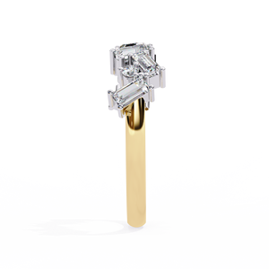 แหวนเพชรทรงบาแกตต์และทรงกลมสำหรับผู้หญิง ดีไซน์เนอร์ออกแบบ แหวนทองคำ 14k ประดับเพชรเม็ดเดี่ยว สำหรับงานหมั้น งานครบรอบแต่งงาน และงานแต่งงาน - Product Image 3