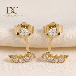 Pendientes Colgantes Curvos Minimalistas de Oro Amarillo Sólido de 14 Quilates con Diamantes Cultivados en Laboratorio, Certificados por IGI, Joyería Fina para Mujer - Product Image 3