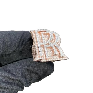 Custom Iced Out Style <b>Initial</b> <b>Ring</b> Round Cut Moissanite Diamond Engagement <b>Ring</b> for Men's 925 Sterling Silver Hip Hop Jewelry - Product Image 1