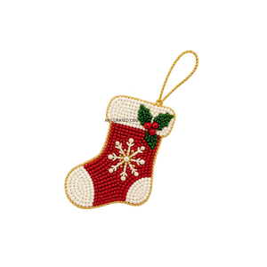 Guirlande de Noël tendance faite à la main avec perles de rocaille personnalisées, ornement vert, rouge et or, décoration traditionnelle suspendue, forme ronde - Product Image 4