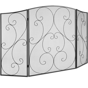 Sturdy 3-Panel Iron <b>Mesh</b> Fireplace <b>Screen</b> 48\"L X 30.2\"H Spark Guard Cover No Assembly Required Free Standing - Product Image 1
