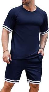T-Shirt Short <b>Set</b> Trim Cotton Summer Sports Men Casual Wear Two-Piece Crew Neck Breathable Gym Outdoor Use Streetwear <b>Twin</b> <b>Sets</b> - Product Image 4