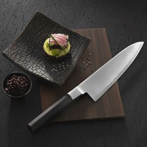 Couteaux de cuisine à manche noir avec lames et poignées argentées pour couper, hacher, trancher les fruits et légumes et la préparation quotidienne - Product Image 3