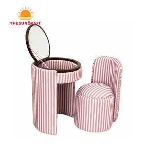 Modern Girls Corner Makeup <b>Vanity</b> Set - Oak Wood Beauty Dressing Table with Mirror & Chair Bulk Price - Product Image 1