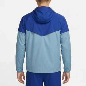 Men Hooded Windbreaker Jacket <b>Camouflage</b> OEM Service Color Blocking Blue Polyester Zipper Closure Formal Loose Waterproof - Product Image 2