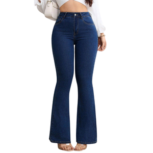 High <b>Waisted</b> Flare <b>Jeans</b> Women Regular Fit Denim Pants Vintage Dark Wash <b>Elastic</b> Bell Bottom Winter Casual Solid - Product Image 1