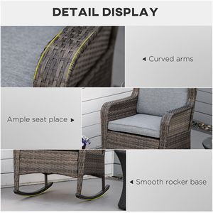 Sedia a dondolo da esterno in vimini dal design classico con morbidi cuscini per prato e giardino, colore grigio misto - Product Image 6