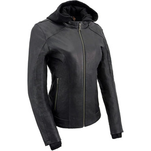 SAMROZ SPORTS Women's Lightweight Black Leather Jacket with Removable Hoodie - Product Image 1