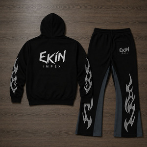 Sudadera con capucha y cremallera con estampado de llamas personalizado para hombre, conjunto deportivo oversize estilo streetwear - Product Image 4