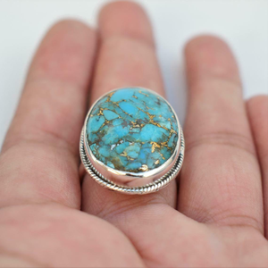 Blue Copper <b>Turquoise</b> Silver <b>Ring</b> 925 Sterling Silver Handmade Gemstone Jewelry for Women - Product Image 6