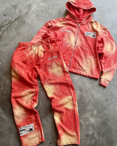 Ensemble streetwear tendance : sweat à capuche en coton délavé et vieilli, pantalon baggy oversize, broderie, impression en relief et strass - Product Image 6