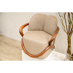 Sillón de Diseño Moderno y Lujoso, Tapizado en Cuero, Estructura de Madera de Nogal con Reposabrazos de Madera Maciza para Sala de Estar u Hotel, Modelo PISANO - Product Image 6