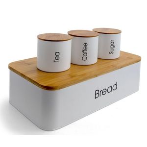 Minimalist Kitchen Storage <b>Set</b> With Bamboo Lids <b>Tea</b> <b>Coffee</b> <b>Sugar</b> Canisters Bread - Product Image 1