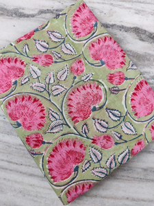 Sage <b>Green</b> Floral Hand Block Printed 100% Cotton Eco-Friendly Lightweight Fabric Girls Boys Bags <b>Purses</b> Material Wholesale - Product Image 1