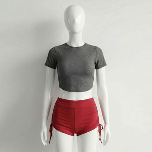 Ensemble deux pièces pour femme : haut court côtelé à manches courtes et short froncé à cordon de serrage - Product Image 3