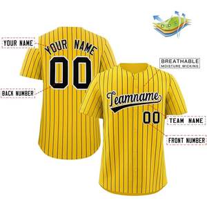 Maillot de baseball à fines rayures personnalisé chemise à boutons avec numéro de nom personnalisé rayures jaunes/noires pour hommes/femmes/jeunes-taille 25 - Product Image 5