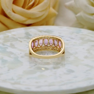 Bague en or jaune 14 carats avec saphir rose et diamants, vente en gros |   Bague de style éternité en saphir rose, bijoux fins pour femmes, cadeau de fête - Product Image 5