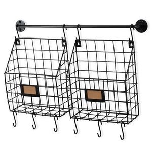 Modern <b>Metal</b> Wire Storage Baskets Rectangle Hanging Multi Purpose Neatening Organizers Black <b>Grid</b> Design - Product Image 3