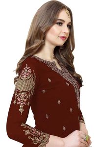 Women's Georgette Unstitched Pakistani Wedding Gown – Designer 3-Piece Suit Set with Mirror & Stone Work for <b>Brides</b> - Product Image 2