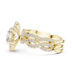 Bague en or massif 14 carats avec halo floral torsadé pavé de diamants de laboratoire taille ronde 2,30 carats DEF VVS certifiée IGI, ensemble de bijoux de mariée ODM - Product Image 3