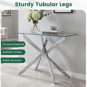 45-Inch Tempered Glass Console <b>Table</b> with <b>Adjustable</b> Feet Silver Chrome Metal Entryway <b>Table</b> for Home Decor - Product Image 3