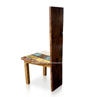 Chaise de salle à manger rustique artisanale DIVADI DC Ray en bois de bateau récupéré, écologique, couleur naturelle, pour intérieur/extérieur, hôtel, maison
