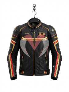 Conjunto de Chaqueta y Pantalones de Motociclismo para Hombre, en Cuero Negro y Cobre, Resistente al Viento, con Bloques de Color y Mangas Largas - Product Image 2