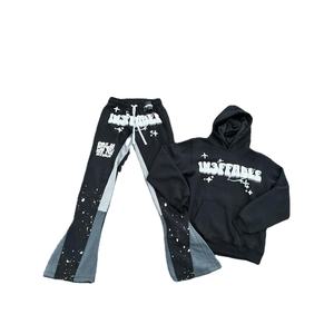 Ropa de calle de invierno para hombre, chándales, pantalones acampanados hechos a medida, conjuntos de sudaderas con capucha, etiquetas con logotipo personalizado, Algodón ligero transpirable - Product Image 1