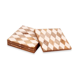 Indian-Shelf 5mm Thick Square Eco-Friendly Wood Resin <b>Coasters</b> <b>Set</b> for Dining Table-Modern Design - Product Image 4