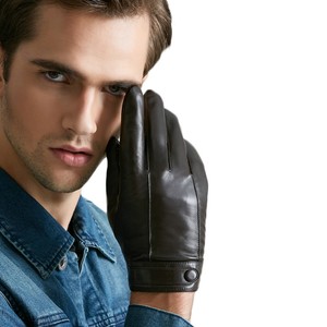 Black Leather Bike Wear <b>Gloves</b> Wrist Length Thermal Microfiber Lining Casual Winter Plain Style for Daily Use - Product Image 2