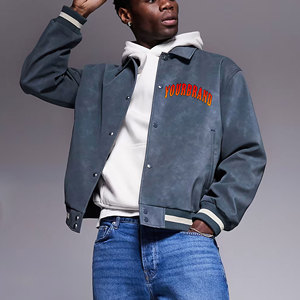 Veste universitaire en molleton CVC de haute qualité avec logo personnalisé pour hommes, uniforme d'équipe, vente en gros, veste de baseball vierge et unie - Product Image 4