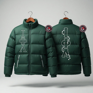 Iota Phi Lambda ขายส่งโลโก้ที่กําหนดเอง oem เย็บปักถักร้อยฤดูหนาวเสื้อแจ็คเก็ตฟองผู้ชายขนาดใหญ่กลางแจ้งผู้ชายแจ็คเก็ตปักเป้า - Product Image 1