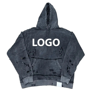Sweat à capuche délavé et vieilli pour homme, coupe oversize en coton tricoté, style décontracté avec poche avant et logo, collection automne - Product Image 1