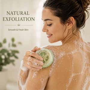 Savon exfoliant bio au loofah, fait main, aux extraits végétaux pour une exfoliation douce du corps. Fabrication OEM disponible. - Product Image 6