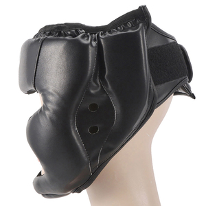 Martial Arts Leather Adult Boxing <b>Head</b> Guard with Adjustable Strap and Face Protection for Fight <b>Training</b> - Product Image 3