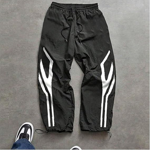 Men's Black Track Pants <b>White</b> Side Stripes Elastic Waist Drawstring Casual <b>Joggers</b> Breathable Polyester Lightweight Loose Fit - Product Image 5