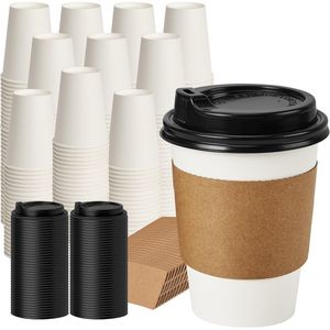 Confezione da 500 Bicchieri di Carta da 350 ml con Coperchi e Manicotti per Caffè da Asporto, Resistenti ed Ecologici - Product Image 1