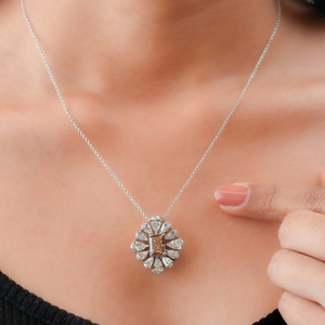 Parure de collier en diamant en forme de fleur, argent rhodié 925, taille radiant rose, sertissage griffe, bijoux classiques pour femme, cadeau de fiançailles - Product Image 2